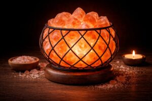 Natural Himalayan salt lamp soft glowing light