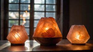 Himalayan pink salt lamp with wooden base